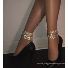 Shangjie OEM tobilleras acero Fully Rhinestone Multilayer Ankle Chain plated thick anklets